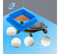 Aquatic Turtle Tank Accessories Feeding Ring and Nitrifying Balls, Turtle Feeding Ring with Suction Cup, Fish Food Holder and Aquatic Toys for Turtles Tortoise Goldfish Guppy Koi Puffer (Blue, Square)