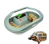 Aquatic Turtle Tank, Reptile Terrarium Breeding Box, 10 Inches Clear Lid Habitat with Bottom Drainage, Container with Basking Stage, Multifunctional Housing for Small Reptiles Gecko Crayfish