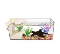 Aquatic Turtle Tank, Turtle Habitat, Transparent Breeding Box with Rest Scene for Small Pets, Fish, Reptiles, Crawfish, Gecko, Crabs, Enclosures