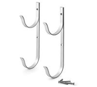 Aquatix Pro Pool Pole Hanger Premium Aluminium Holder Set, Ideal Hooks for Telescopic Poles, Skimmers, Leaf Rakes, Nets, Brushes, Vacuum Hose, Garden Tools and Swimming Pool Accessories (2, Silver)