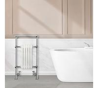 AQUAWORLD Traditional Old Style Victorian Radiators for Central Heating With Chrome and White finish Using Low Carbon Steel Vintage Charm Floor Mounted Towel Warmer Rack 5 Column 952 X 500 X 125 MM