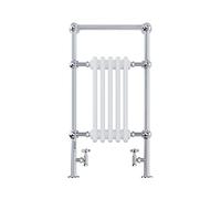 AQUAWORLD Traditional Old Style Victorian Radiators for Central Heating With Chrome White finish Using Low Carbon Steel Floor Mounted Towel Warmer Rack 5 Column 940 X 500 (free radiator valves)