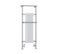 AQUAWORLD Traditional Victorian Style Bathroom Heated Towel with 6 Section Radiators, Floor Mounted Radiator Rack With White & Chrome 1500x575mm (free radiator valves)