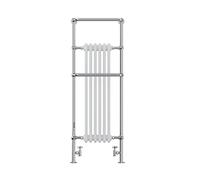 AQUAWORLD Traditional Victorian Style Bathroom Heated Towel with 6 Section Radiators, Floor Mounted Radiator Rack With White & Chrome 1500x575mm (free radiator vavles)