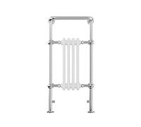 AQUAWORLD Traditional Victorian Style Heated Towel Rails for Bathroom with Radiator | Floor Mounted Towel Warmer Rack in Chrome Finished | White, Size - 952 x 500 x 225mm (4 Section, 2 Column)