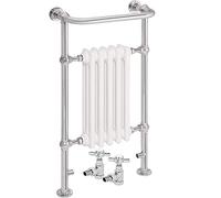 AQUAWORLD Traditional Victorian Style Heated Towel Rails for Bathroom with Radiator, Floor Mounted Towel Warmer Rack Chrome Finished 5 Column 952 X 500 X 225 MM with Valve (White)