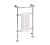 AQUAWORLD Traditional Victorian Style Heated Towel Rails Using Low Carbon Steel Floor Mounted Towel Warmer Rack Chrome Finished Bathroom with Radiator (5 Column, White)