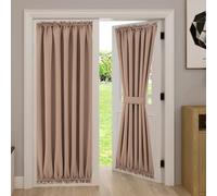 Aquazolax Blackout French Door Curtain Window Treatment for Privacy Weights Thermal Insulated Drapery 54Wx72L Sliding Glass Door Panels with Bonus Adjustable Tieback - 1 Panel, Taupe/Khaki