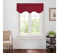 Aquazolax Blackout Scalloped Fringe Curtain Panel, 52" by 18", Polyester & Polyester Blended, Burgundy Red, Valance 52" x 18", 1 Panel
