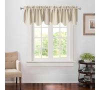 Aquazolax Blackout Valances for Living Room, 2 Pack of Thermal Insulated Rod Pocket Scalloped Design Window Curtains Valance, 52 x 18 Inches, 2 Panels in Beige