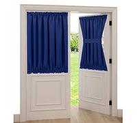 Aquazolax French Door Curtains Drapes - Readymade Solid Blackout Glass Door Side Panels 54x40 Inches Privacy with Tiebacks - 1 Piece, Navy Blue