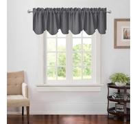 Aquazolax Grey Blackout Curtain Valances for Kitchen/Bathroom Privacy Protect Rod Pocket Short Scalloped Window Valance Short Curtains, 52" W x 18" L Set of 2, Gray