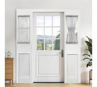 Aquazolax Kitchen Sheer Door Curtains Set of 2 for Small Glass Window, Door Curtain Panels for Front/French/Doorway/Sidelight Windows with Tieback, 25x40 Inches Grey