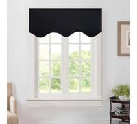 Aquazolax Kitchen Valances for Windows Readymade Blackout Window Scalloped Valance Curtains, 52inch by 18inch, Black, 1 Piece