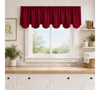 Aquazolax Valance Curtains for Windows/Living Room/Bedroom, Christmas Decorative Unique Scalloped Short Window Valance Set of 2, 52" Wide x 18" Length, Burgundy Red