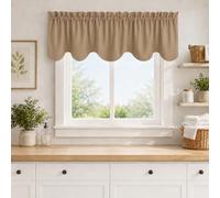 Aquazolax Valances for Kitchen Bedroom Windows Set of 2, Rod Pocket Scalloped Window Treatment Decorative Curtains Valences for Living Room 18" L x 52" W, Taupe
