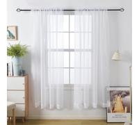 Aquazolax Voile Door Curtain Panel Rod Pocket, Pair of 80 Drop Durable Window Treatment Curtains & Drapes for Nursery Room with Tie Backs, 54x80 inch/ 137x203cm, Off White