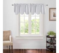 Aquazolax White Valances Curtains for Windows 2 Panels Set Rod Pocket Kitchen/Basement/Bedroom/Bathroom Short Decorative Scalloped Curtain, 52" W x 18" L, Greyish White