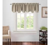 Aquazolax Window Valances for Kitchen Bedroom Set of 2, Rod Pocket Scalloped Window Treatment Decorative Curtains Valences for Living Room 18" L x 52" W, Taupe