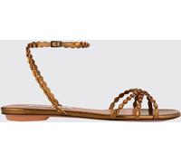AQUAZZURA Love Struck Laminated Leather Flat Sandals with Rhinestones - Size: 36½ - female