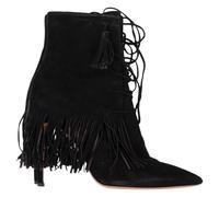 Aquazzura Women's Preloved Mustang 105 Fringe Heeled Ankle Boots in Black Suede | Size: 3.5