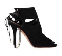 Aquazzura Women's Preloved Sexy Thing Cutout Sandal Heels in Black Suede | Size: 6