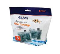 Aqueon 06417 Filter Cartridge, Small, 6-Pack | Aquarium filter media with activated carbon, dual-sided dense floss, fits QuietFlow E 10 and MiniBow 1, 2.5, 5