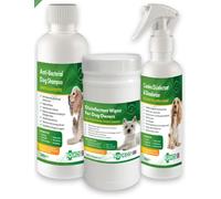 Aqueos Dog Owner Starter Kit, 200ml Shampoo, 200ml Disinfectant and Deodoriser Spray and 200 Wipes for Dogs, Alcohol-Free - Anti-itch shampoo