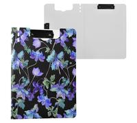 Aquilegia Glowing Night Floral Clipboard with Folder Two Metal Clips Pen Holder Clip Board with Cover Clipboard Folio Binder Stationery Organizer Supplies