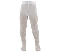 AQUILONE Aurelia Tights, Girl's Tights Veiled Floral Pattern, Ceremony Tights, Lace Stockings - Made in Italy, White x1 Pair, 4 Years