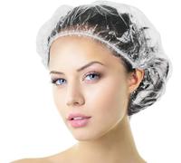 Aquior Disposable Shower Cap 100PCS Shower caps Large&Thick Waterproof Clear Plastic Elastic Hair Bath Caps For Women Kids Girls, Hotel and Hair Solon, Travel Spa