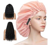 Aquior Extra Adjustable Double-Layer Waterproof Reusable Shower Cap, Large for All Hair, Girls Spa Bath, Soft for Women Long Hair (Champagne)
