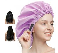 Aquior Extra Adjustable Shower Caps, Double-Layer Waterproof Reusable Hair Cap, Large Size for All Hair, Girls Spa Bath, Soft and Comfortable (Purple)