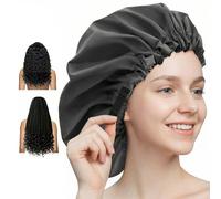 Aquior Extra Adjustable Shower Caps, Double-Layer Waterproof Reusable Hair Cap, Large Size for All Hair, Girls Spa Bath, Soft and Comfortable (Black)