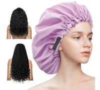 Aquior Extra Adjustable Shower Caps, Double-Layer Waterproof Reusable Hair Cap, Large Size for All Hair, Girls Spa Bath, Soft and Comfortable (Purple)