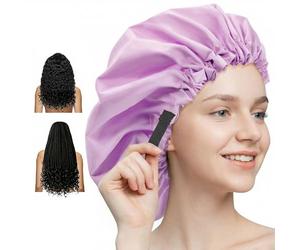 Aquior Extra Adjustable Shower Caps, Double-Layer Waterproof Reusable Hair Cap, Large Size for All Hair, Girls Spa Bath, Soft and Comfortable (Purple)