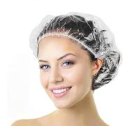 Aquior Shower Cap Disposable, 50 PCS Bath Caps Large Thick Clear Waterproof Plastic Elastic Hair Bath Caps for Women Kids Girls, Travel Spa, Hotel and Hair Solon, Home Use
