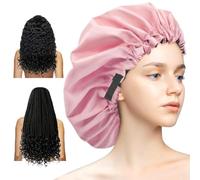 Aquior Shower Cap, Extra Adjustable Shower Cap for Women, Double Layer, Waterproof, Reusable, Large Hair Cap for All Hair, for Spa Bath, Soft and Comfortable (Pink)