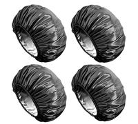 Aquior Shower Cap, Extra Large Shower Cap for Men, Satin EVA Double Layer Waterproof Reusable Hair Cap for Women Long Hair(All Black 4 Pack)