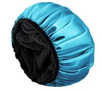 Aquior Shower Cap,Extra Large Triple Layer Bathing Cap with Dry Hair Function for Women Microfiber Terry Cloth Silky Satin 100% Waterproof Reusable Long Hair Bath Caps (Blue)