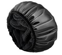 Aquior Shower Cap,Extra Large Triple Layer Bathing Cap with Dry Hair Function for Women Microfiber Terry Cloth Silky Satin 100% Waterproof Reusable Long Hair Bath Caps