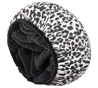 Aquior Shower Cap,Extra Large Triple Layer Bathing Cap with Dry Hair Function for Women Microfiber Terry Cloth Silky Satin 100% Waterproof Reusable Long Hair Bath Caps (Leopard)