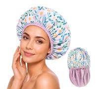 Aquior Shower Cap for Women, Double Layer Waterproof Shower Cap for Long Hair, 13" Large Reusable Shower Hair Cap for Salon, 2-in-1 Hair cap for Shower & Travel