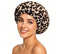 Aquior Shower Cap for Women - Leopard Reusable 12 Inch Double Layer Waterproof Shower Cap, Satin Lined Bath Cap for Long Hair, High-Comfort Satin Bonnet for Curly Hair, Braids, Waterproof Hair Cap Wom