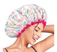 Aquior Shower Cap for Women, Waterproof Reusable Hair Cap with Soft Elastic, Large Size for Long Hair, Cute Bath Cap for Shower, Skincare, Cooking, Spa and Travel Use