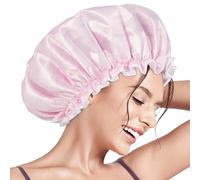 Aquior Shower Cap Reusable Shower Cap for Women Double Layer Waterproof Large Size for All Hair Lengths for Girls Spa Home Salon (Pink Cloud)