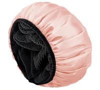 Aquior Shower Cap, Shower Cap for Women, Reusable, Three-Layer, Waterproof, Silky Satin Outer Layer, Terry Cloth Lining, Extra Large for Women, Long Hair (Champagne)