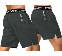 aquota 2 Pack Mens Gym Workout Shorts Lightweight Quick Dry Running Shorts 5" & 9" Tennis Athletic Training Shorts Zip Pockets 2XL Grey