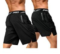 aquota 2 Pack Mens Gym Workout Shorts Lightweight Quick Dry Running Shorts 5" & 9" Tennis Athletic Training Shorts Zip Pockets S Black