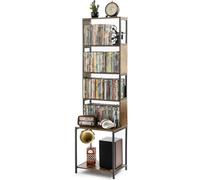 Aquzee CD Storage Rack, 4 Tier Wooden DVD Shelf, CD Storage Tower Units with Adjustable Dividesrs, Media Organizer Shelving Unit, Display Shelves for CDs, DVDs, Blu Rays, Video Games, Books